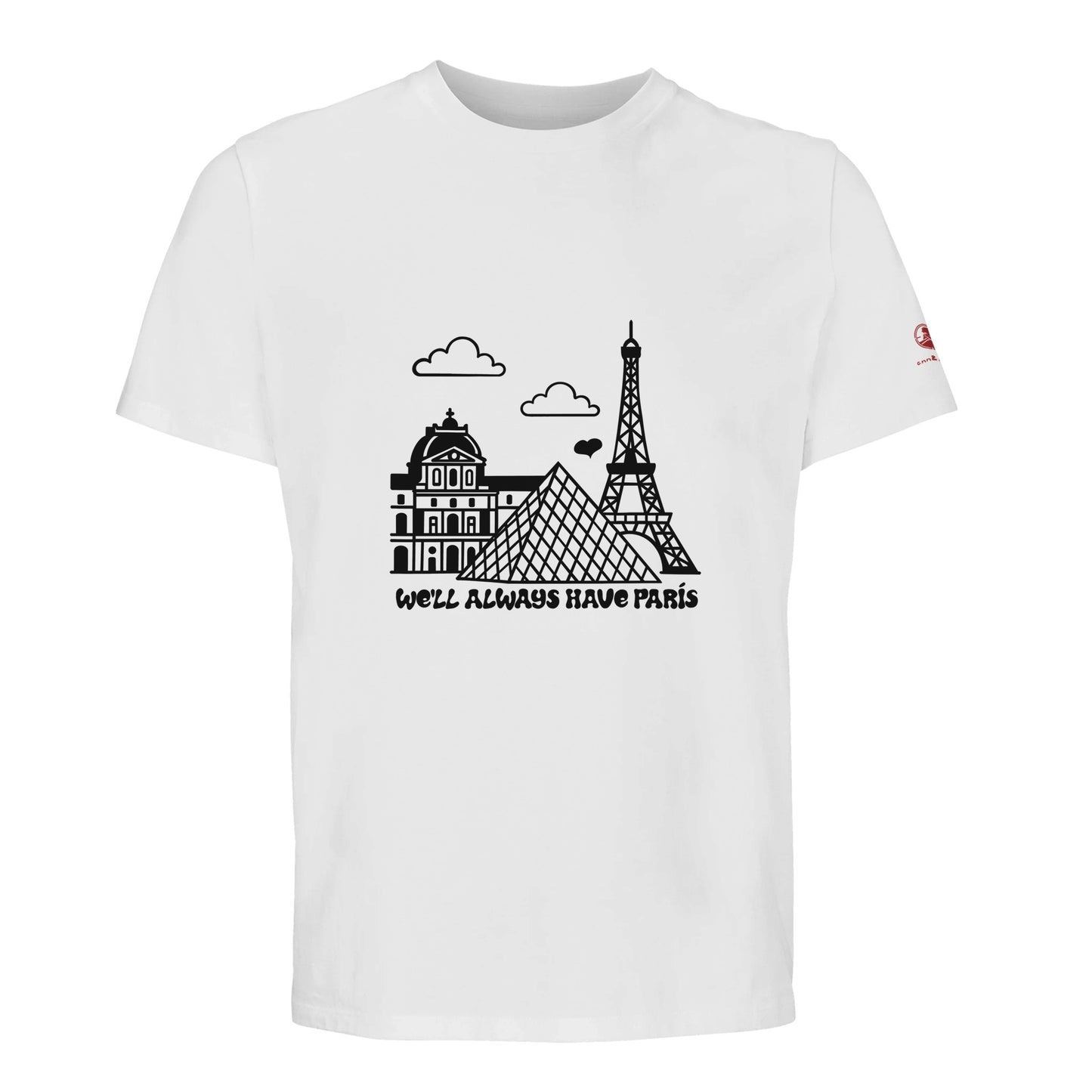 Camiseta blanca de algodón con dibujo en negro y frase siempre nos quedará París