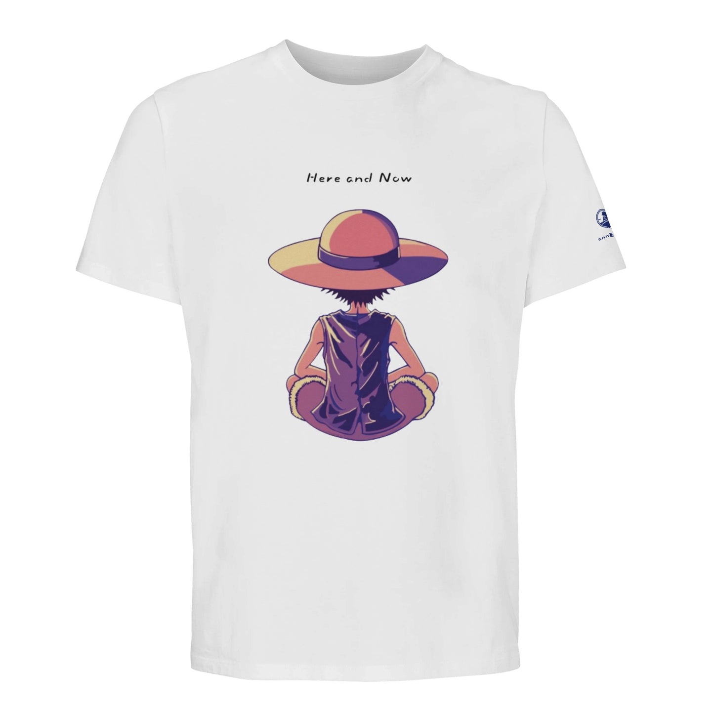 camiseta blanca dibujo fan art con leyenda aquí y ahora en ingles