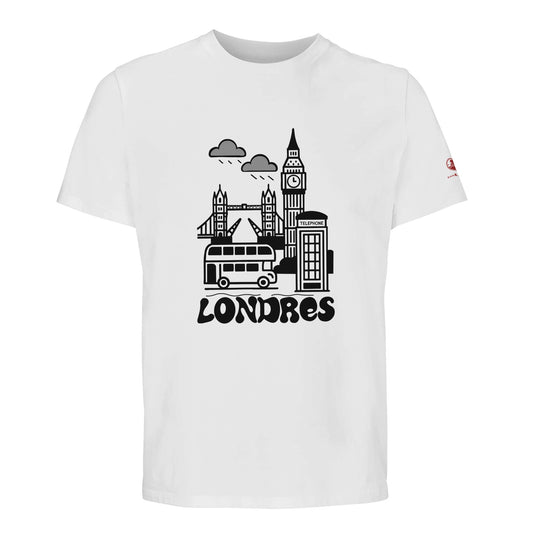 Camiseta blanca dibujo Londres en negro algodón orgánico