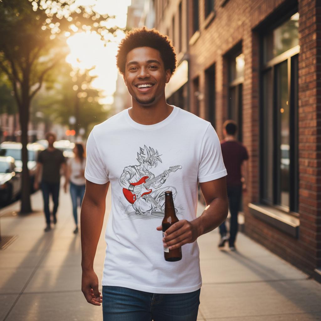 Camiseta con estampado dibujo grafito gitarra roja