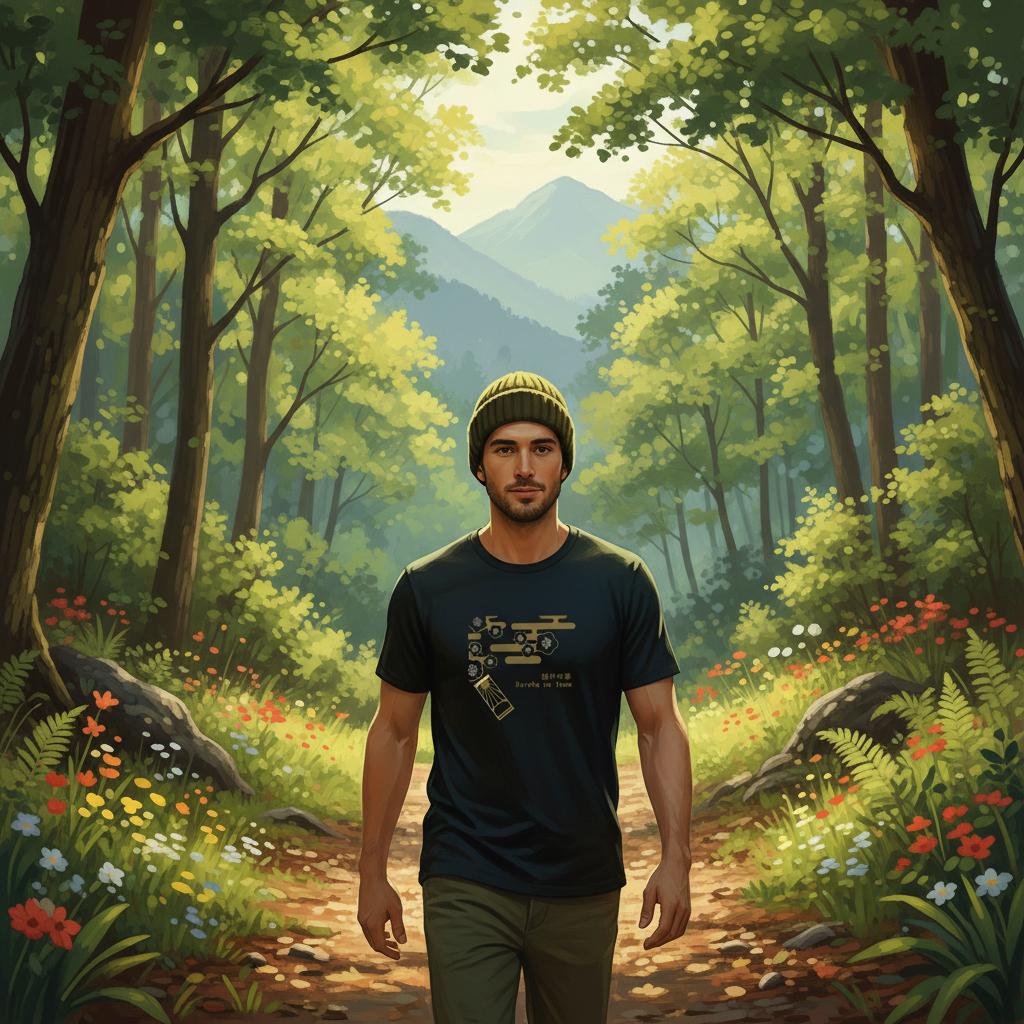 Camiseta negra de algodon organico dibujo dorado